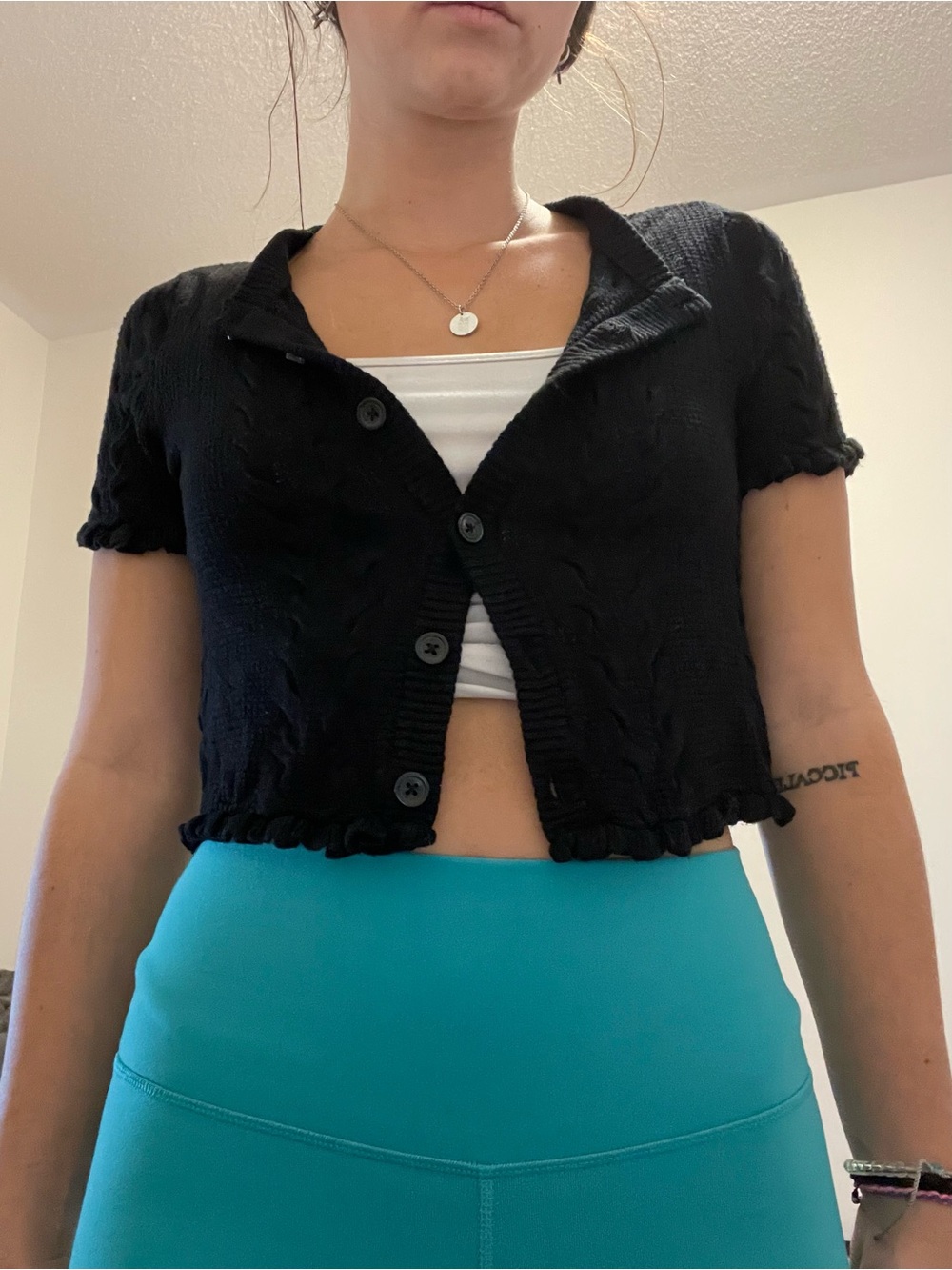 Black Short-Sleeve Cropped Cardigan - Women Tops
